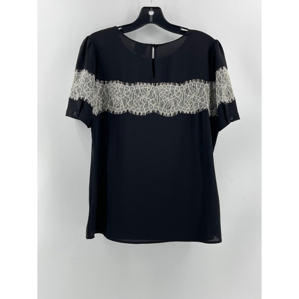 Worthington Petite Women's Black Short Sleeve Lace Trim Top Shirt Size PM - Picture 4 of 12